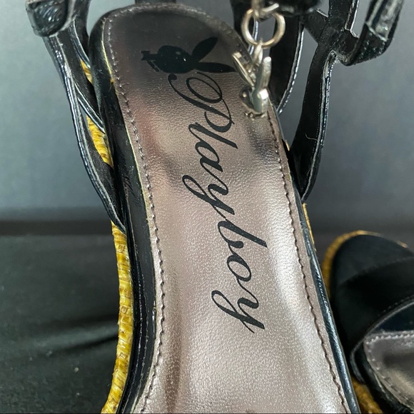 ❤️Playboy Sexy wedge strappy heels 👠 Black, NWOT Size 6 - Picture 2 of 14